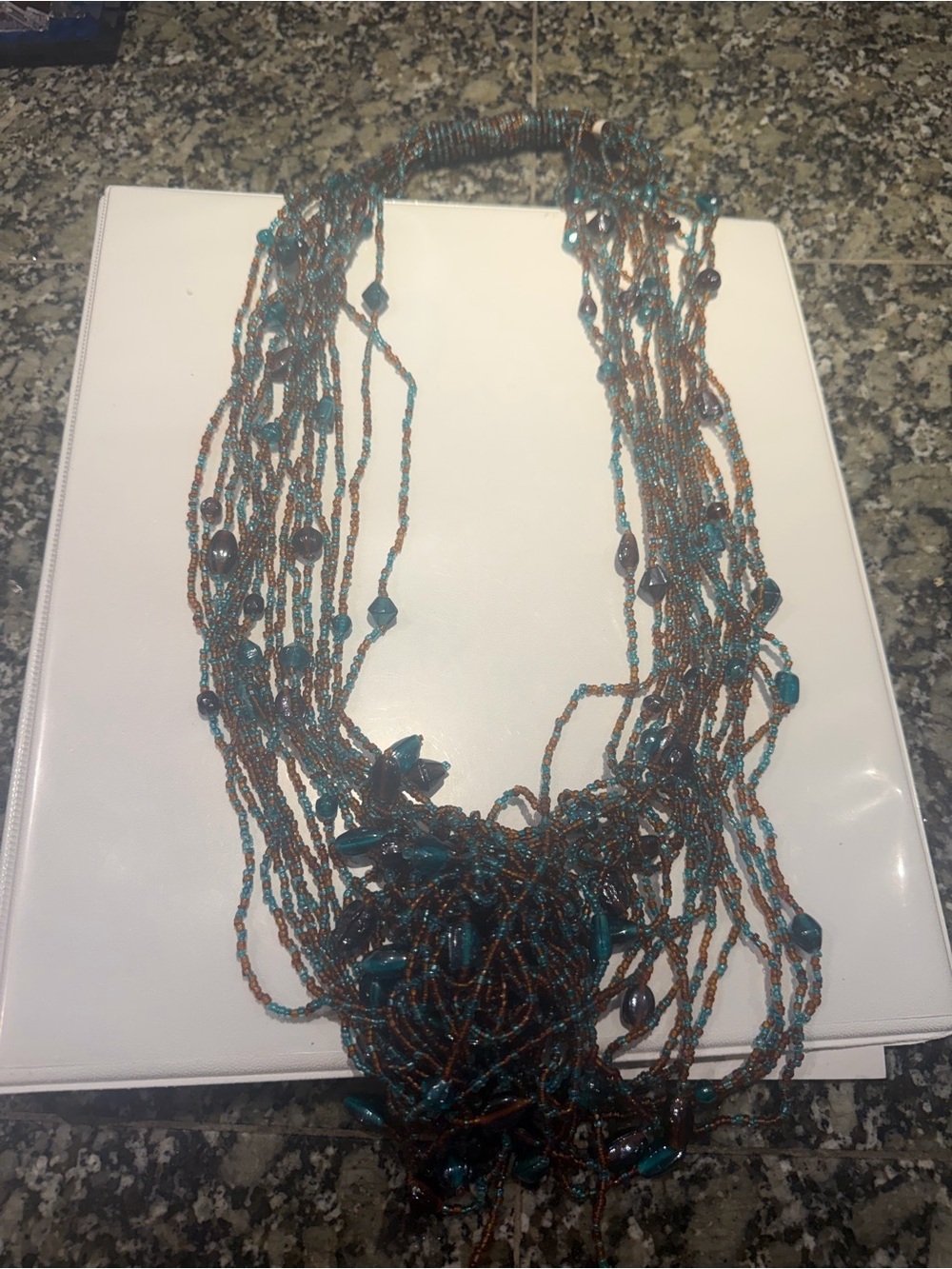 Hand Crafted Teal and Copper Multi-Strand Beaded Necklace